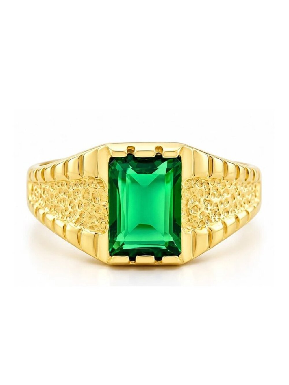 Created 0.85 Cts Emerald Ladies Ring 14k Yellow Gold